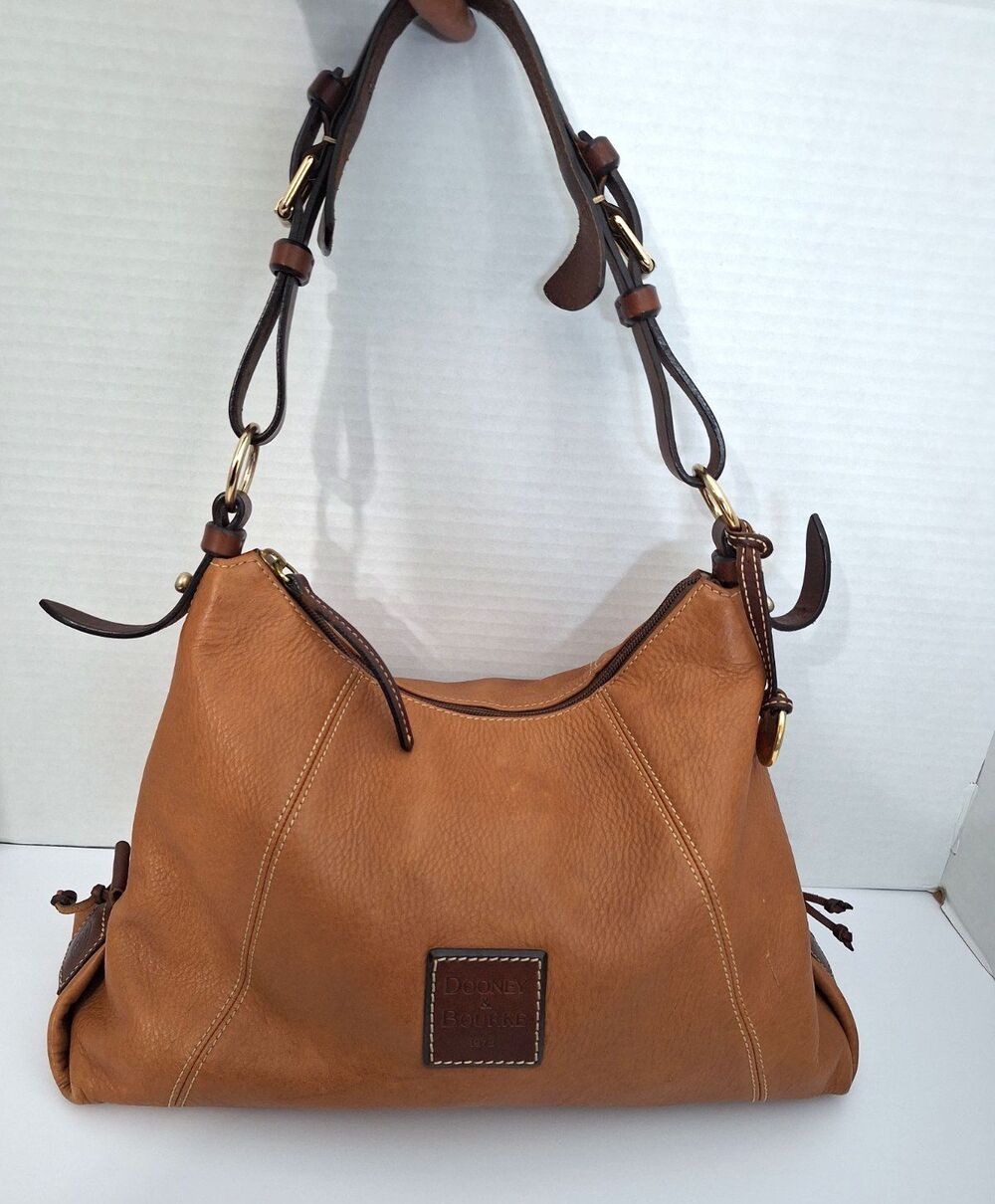 Vintage Dooney & Bourke East West Slouch Leather Shoulder Bag Camel Tan Hobo